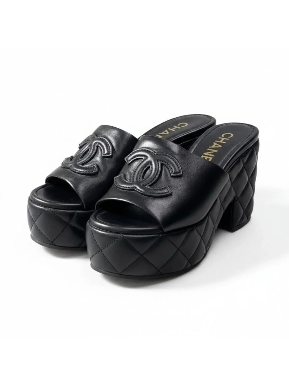 Chanel H2 Medietar Platform Sandals 36 Sizes Black Leather